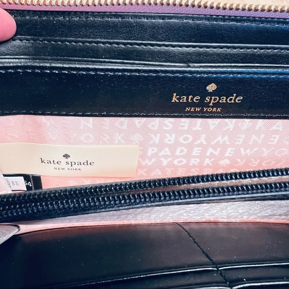 Kate Spade Women's Patent Leather Clutch Wallet Organizer Large Zip Pink Plaid